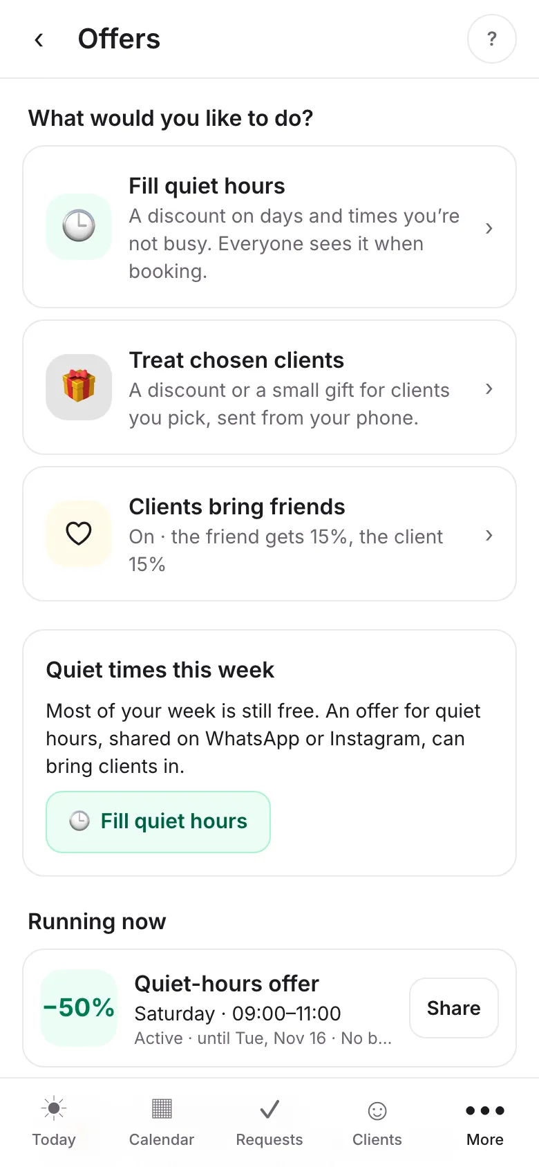 Offers that fill quiet hours